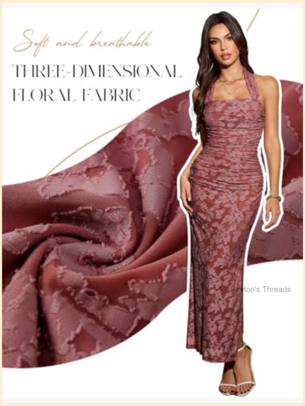 Women's Floral Halter Bodycon Backless Maxi Ruched Cocktail Party Dress - Picture 5 of 7